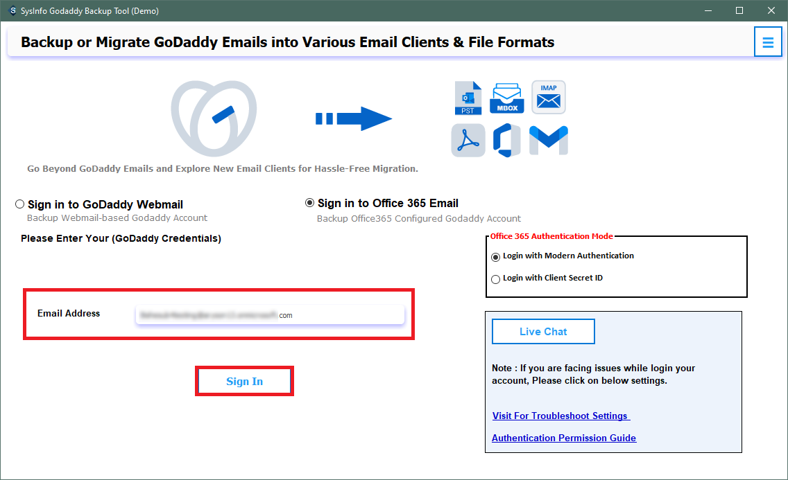 SysInfo Godaddy Email Backup