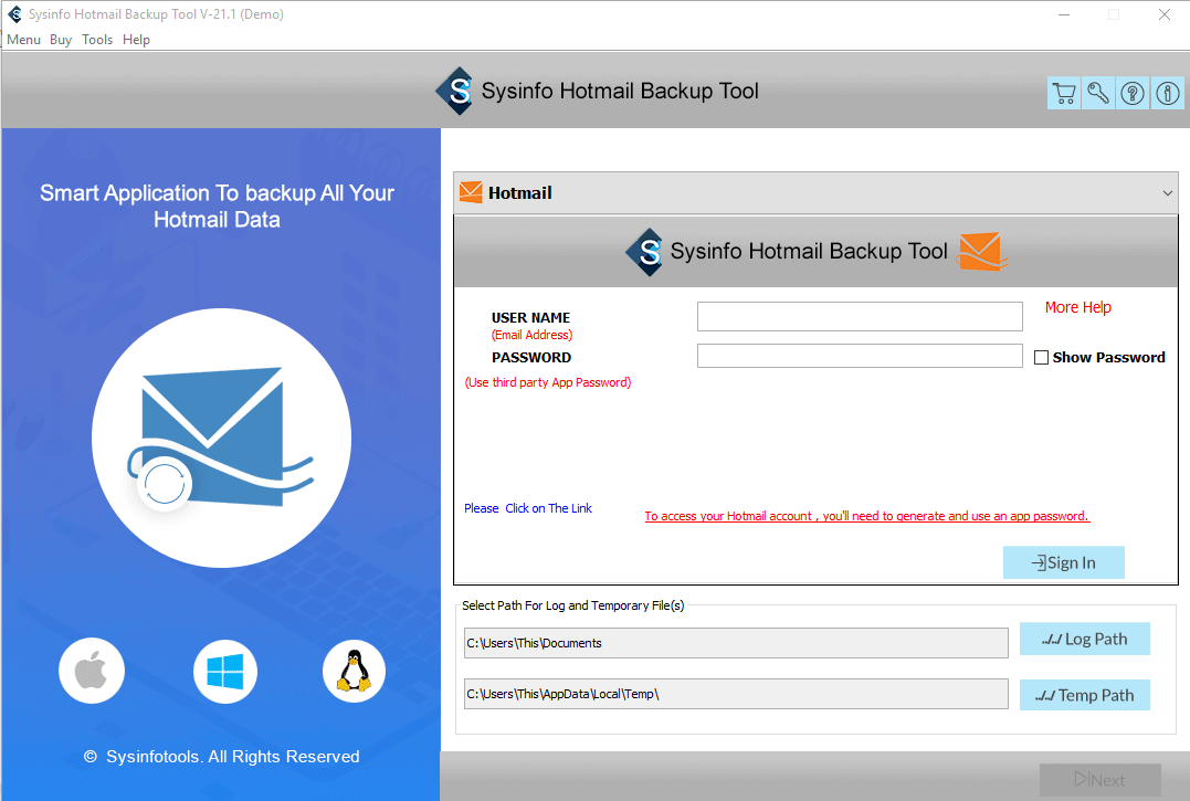 SysInfo Hotmail Backup Tool