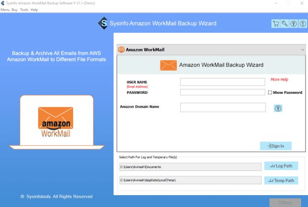 Sysinfo Amazon WorkMail Backup Software