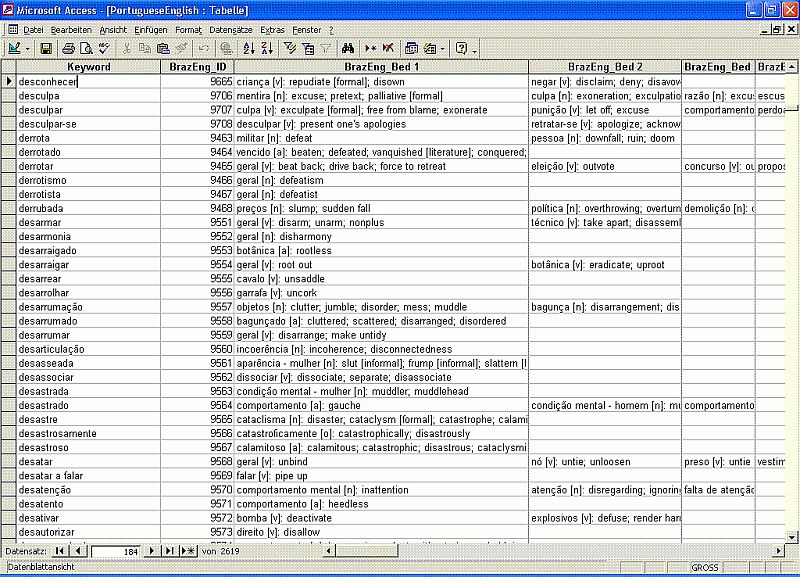 Database Dictionaries Portuguese