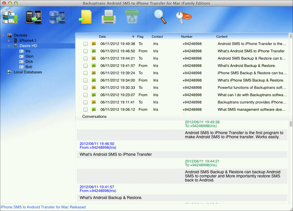 Android SMS to iPhone Transfer for Mac