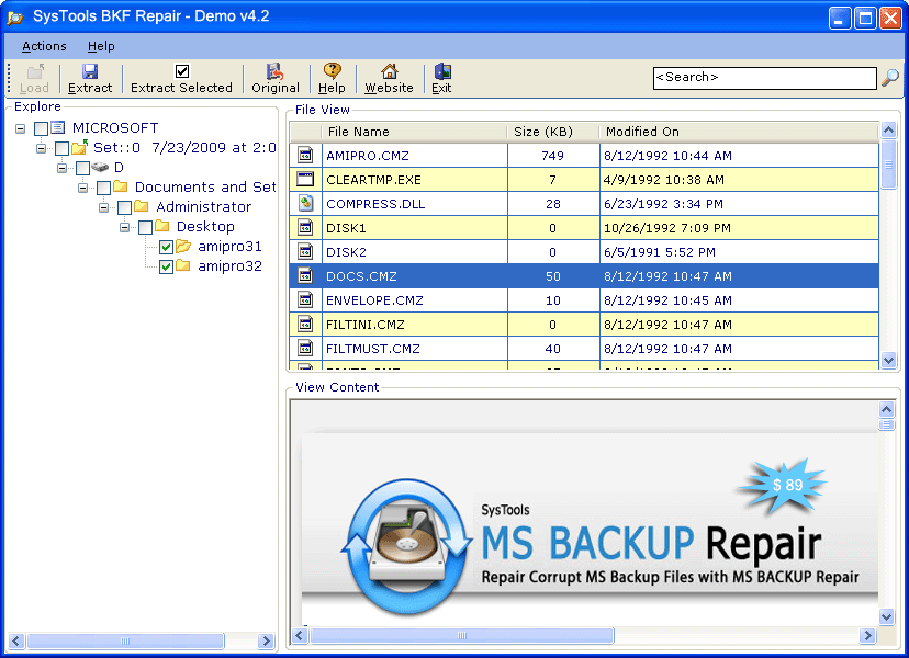 Recovery Tool for MS Backup File