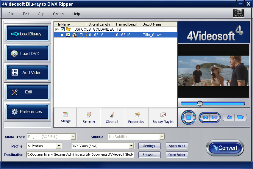 4Videosoft Blu-ray to DivX Ripper