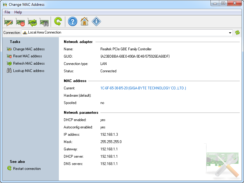 Change MAC Address by LizardSystems