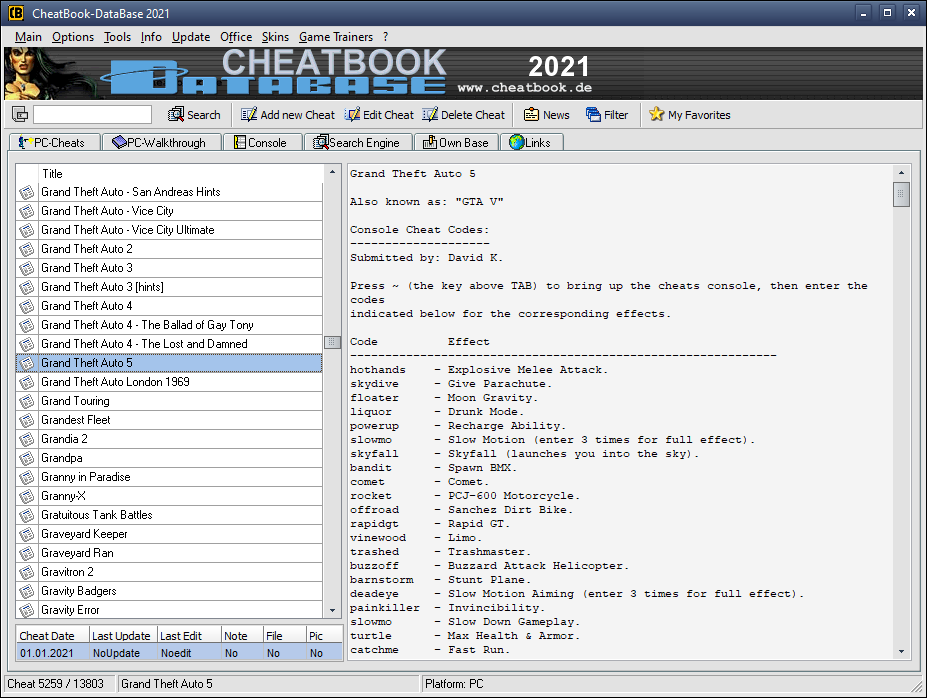 CheatBook DataBase 2021