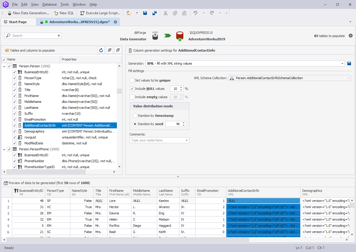 dbForge Data Generator for SQL Server