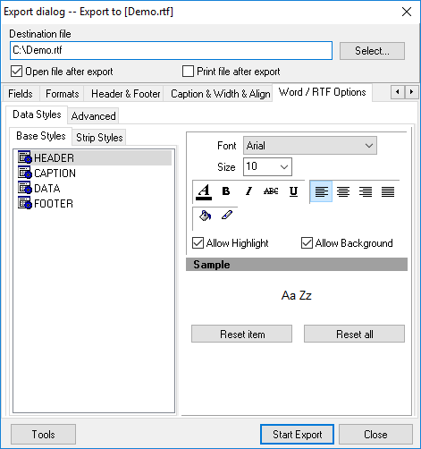 Advanced Data Export VCL