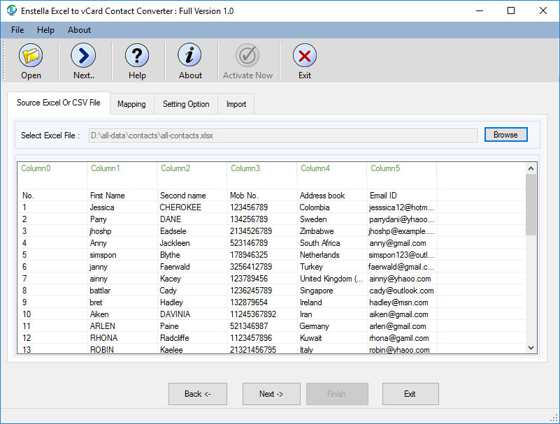 Excel to vCard