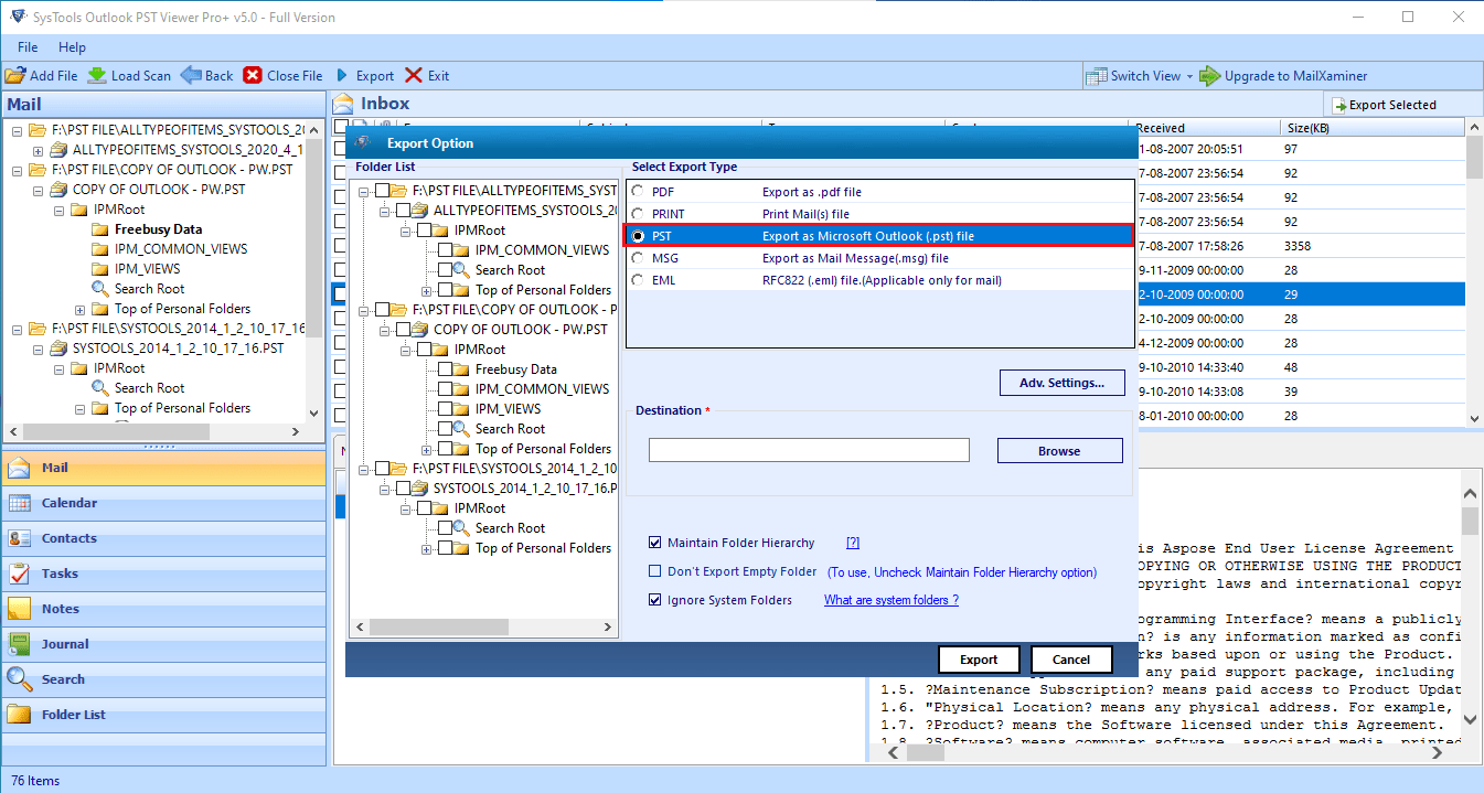 Export PST to Multiple Formats