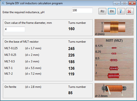 Simple coil inductors calculator