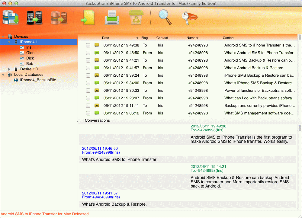 iPhone SMS to Android Transfer for Mac