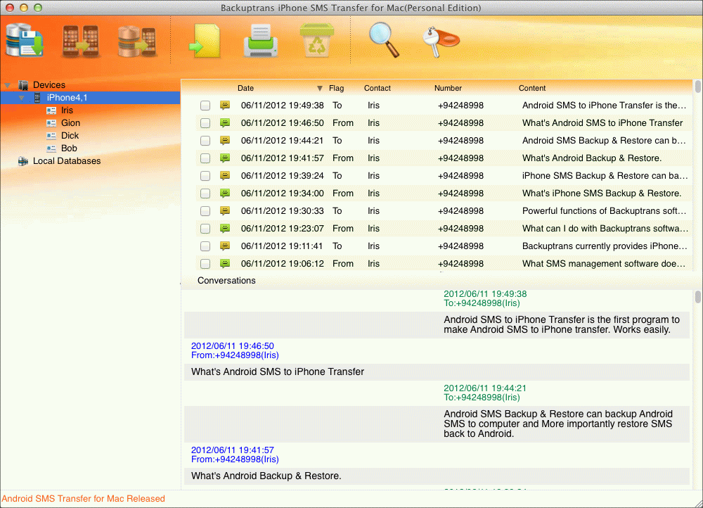 Backuptrans iPhone SMS Transfer for Mac