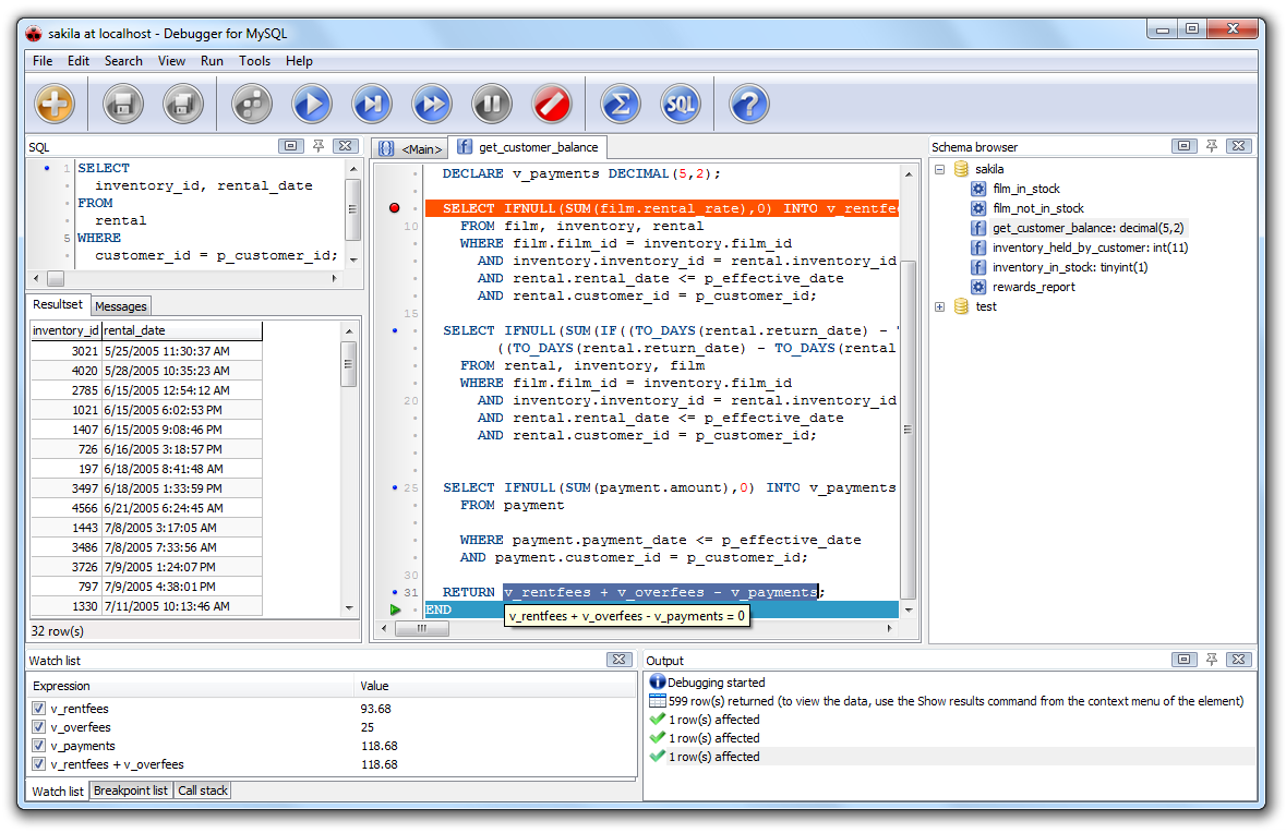 Debugger for MySQL