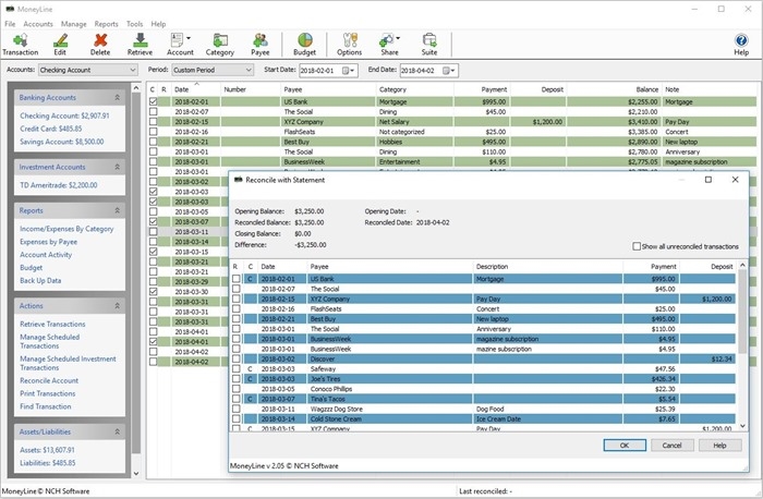 MoneyLine Personal Finance Software Free