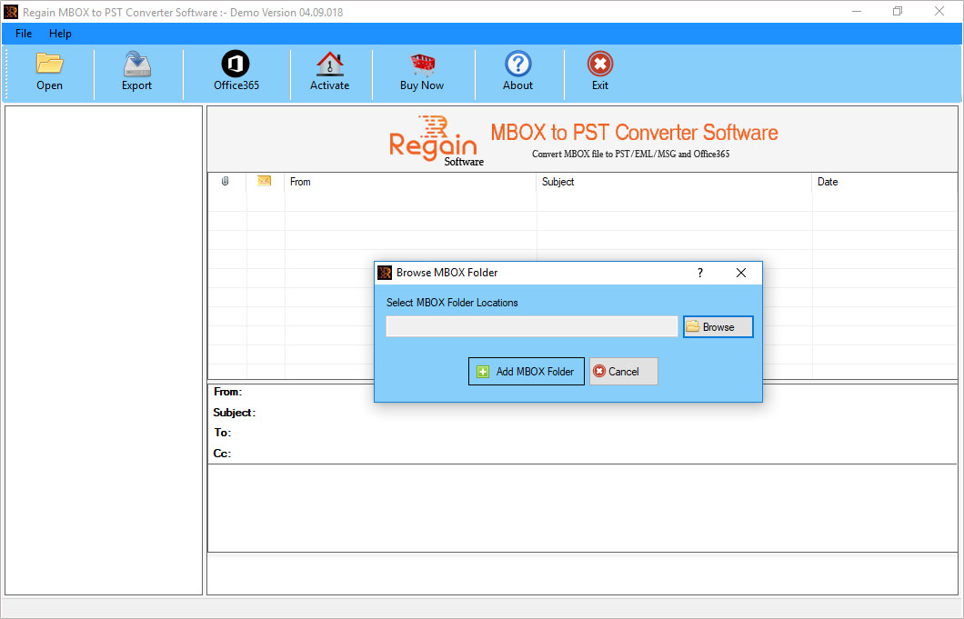 Regain MBOX to PST Converter