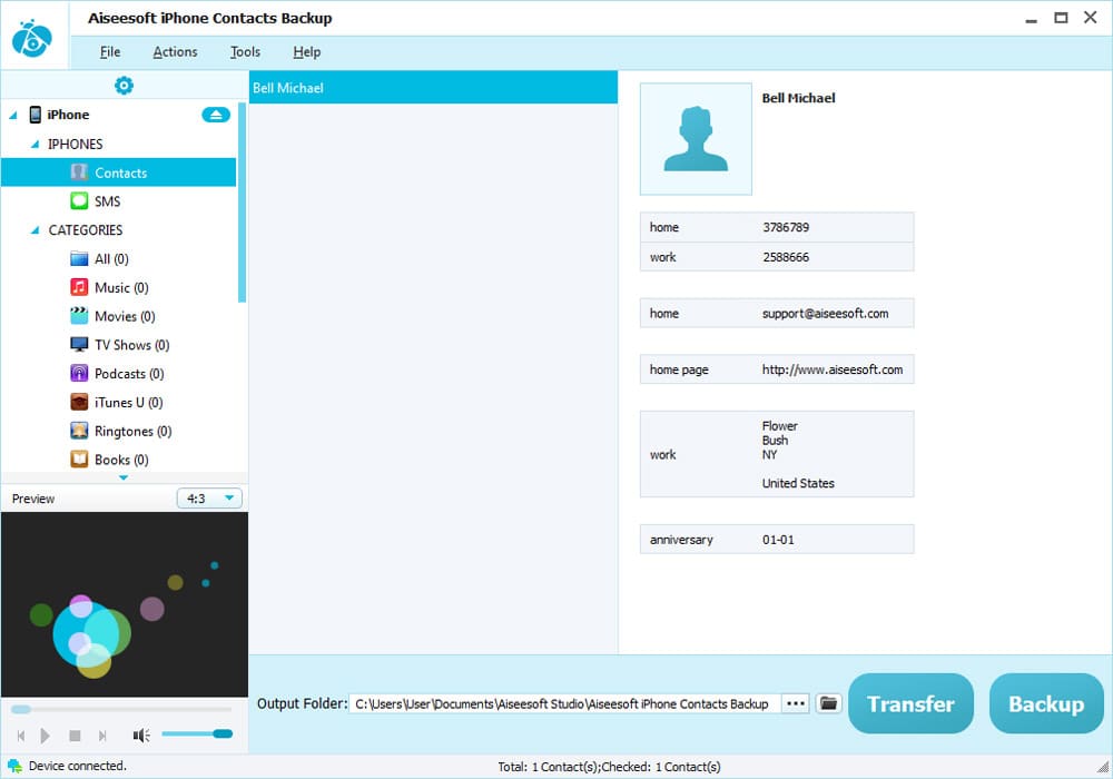 Aiseesoft iPhone Contacts Backup