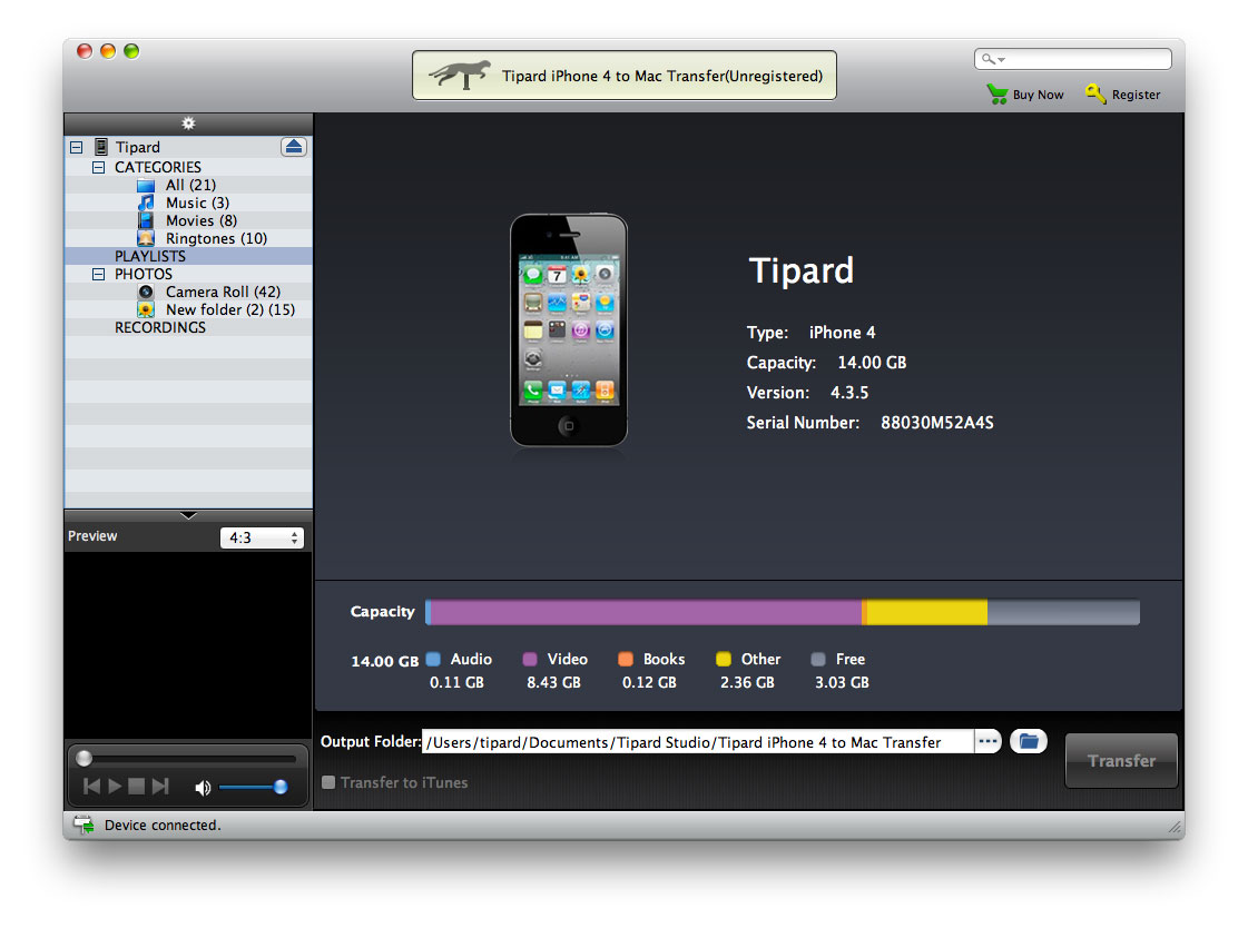 Tipard iPhone 4G to Mac Transfer