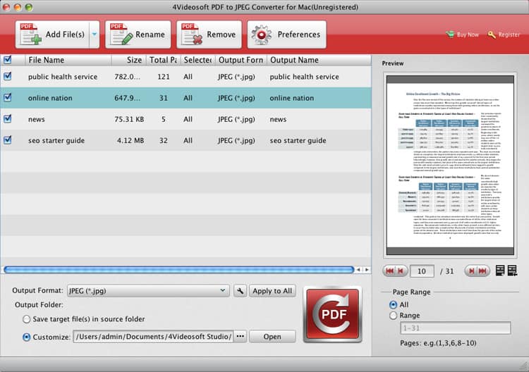 4Videosoft PDF to JPEG Converter for Mac