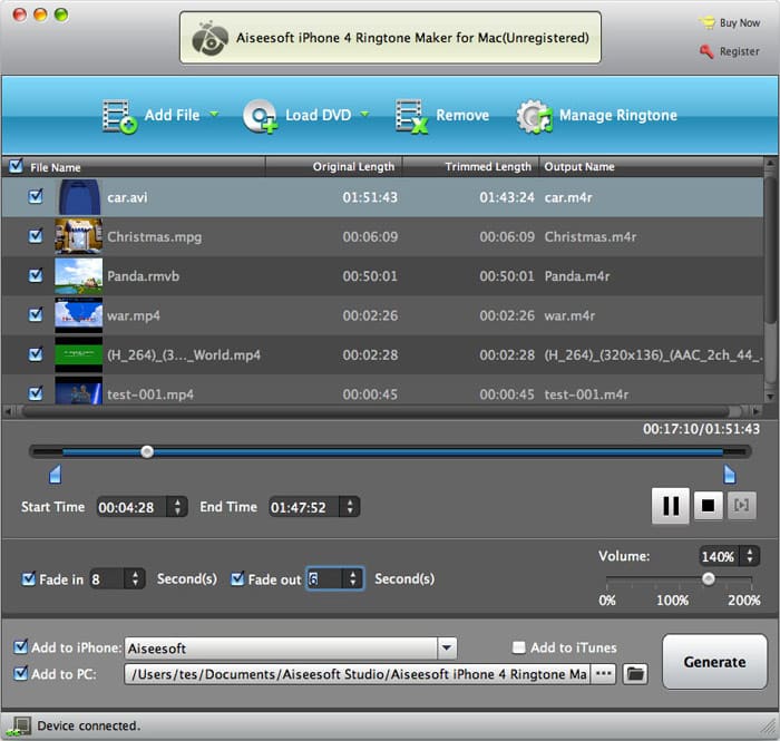 Aiseesoft Mac iPhone 4 Ringtone Maker