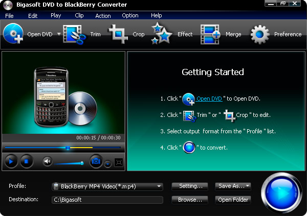 Bigasoft DVD to BlackBerry Converter