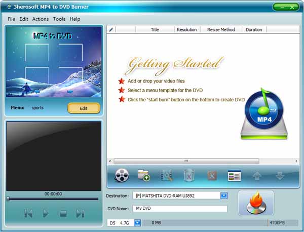 3herosoft MP4 to DVD Burner