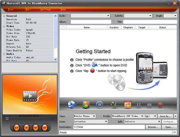 3herosoft DVD to BlackBerry Converter