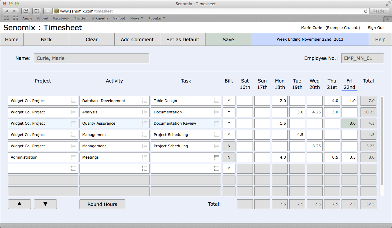 Senomix Timesheets for Mac OS X