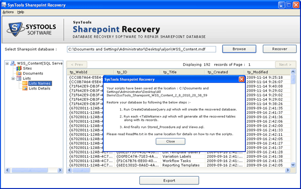 Restaurar de MS SharePoint 2003