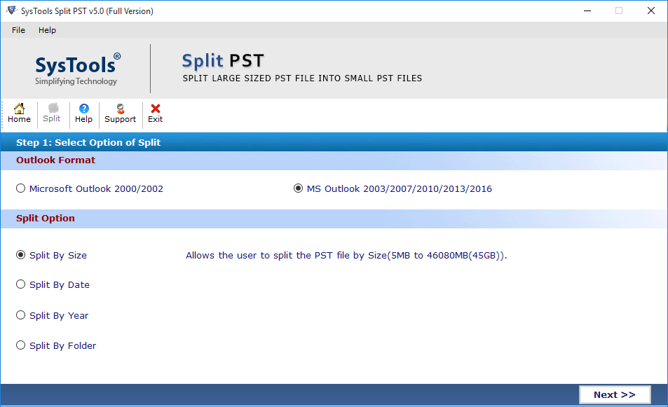 Microsoft PST Splitter Freeware