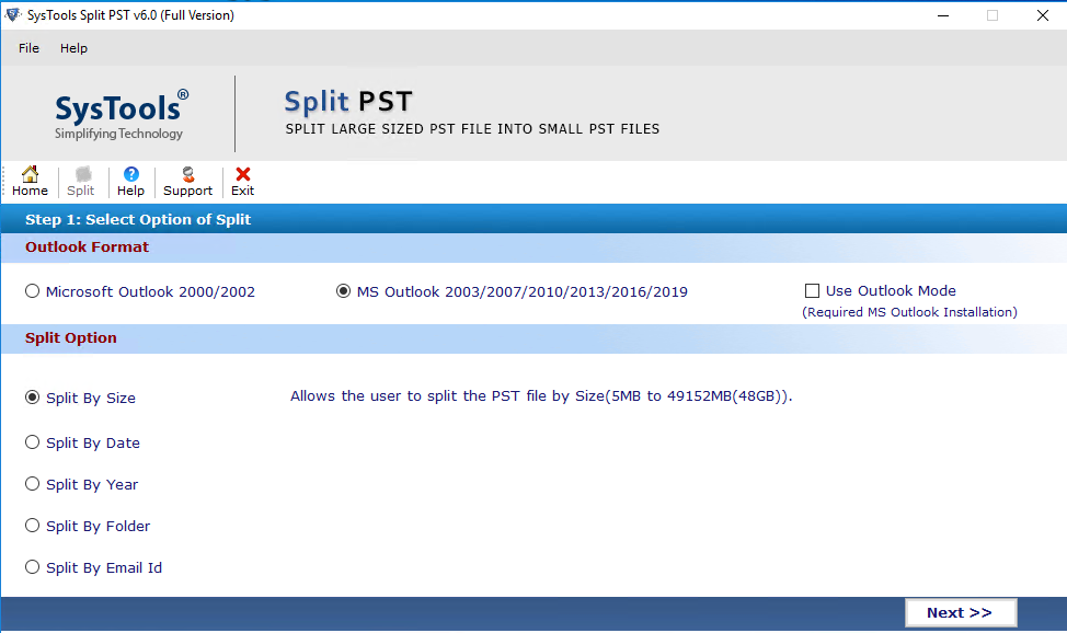 Split Outlook PST File