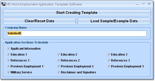 MS Word Employment Application Template Software