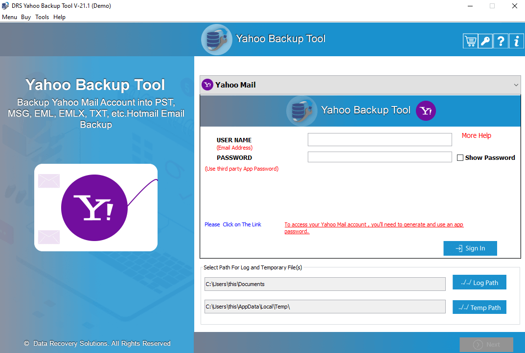 DRS Yahoo Mail Backup Tool