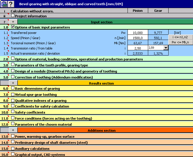 MITCalc Bevel Gear Calculation