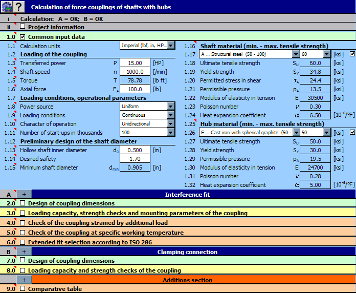 MITCalc Force shaft connection