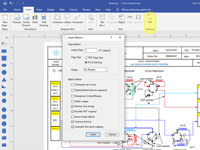 Insert PDF for Visio